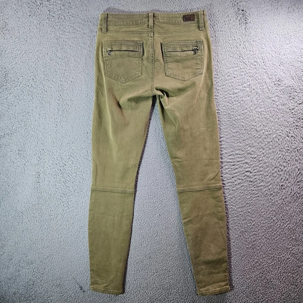 Paige Pants‎ Jeans Women Size 25 Skinny Stretch Zip Detailed Olive Green
